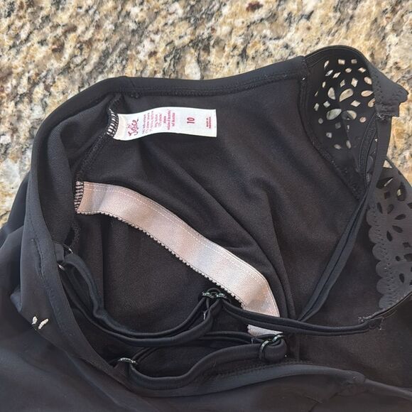 Kids Justice black one piece bathing suit with Lace High Neck and built in bra - Picture 5 of 6